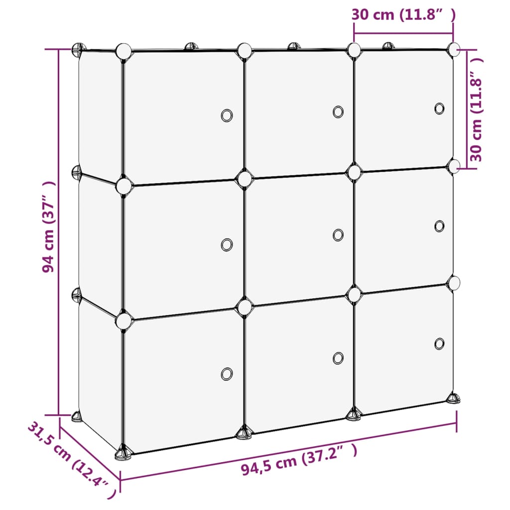 Storage Cube Organiser with 9 Cubes and Doors Transparent PP