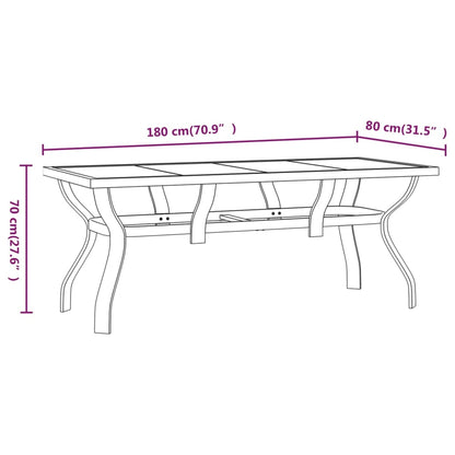 Garden Table Brown and Black 180x80x70 cm Steel and Glass