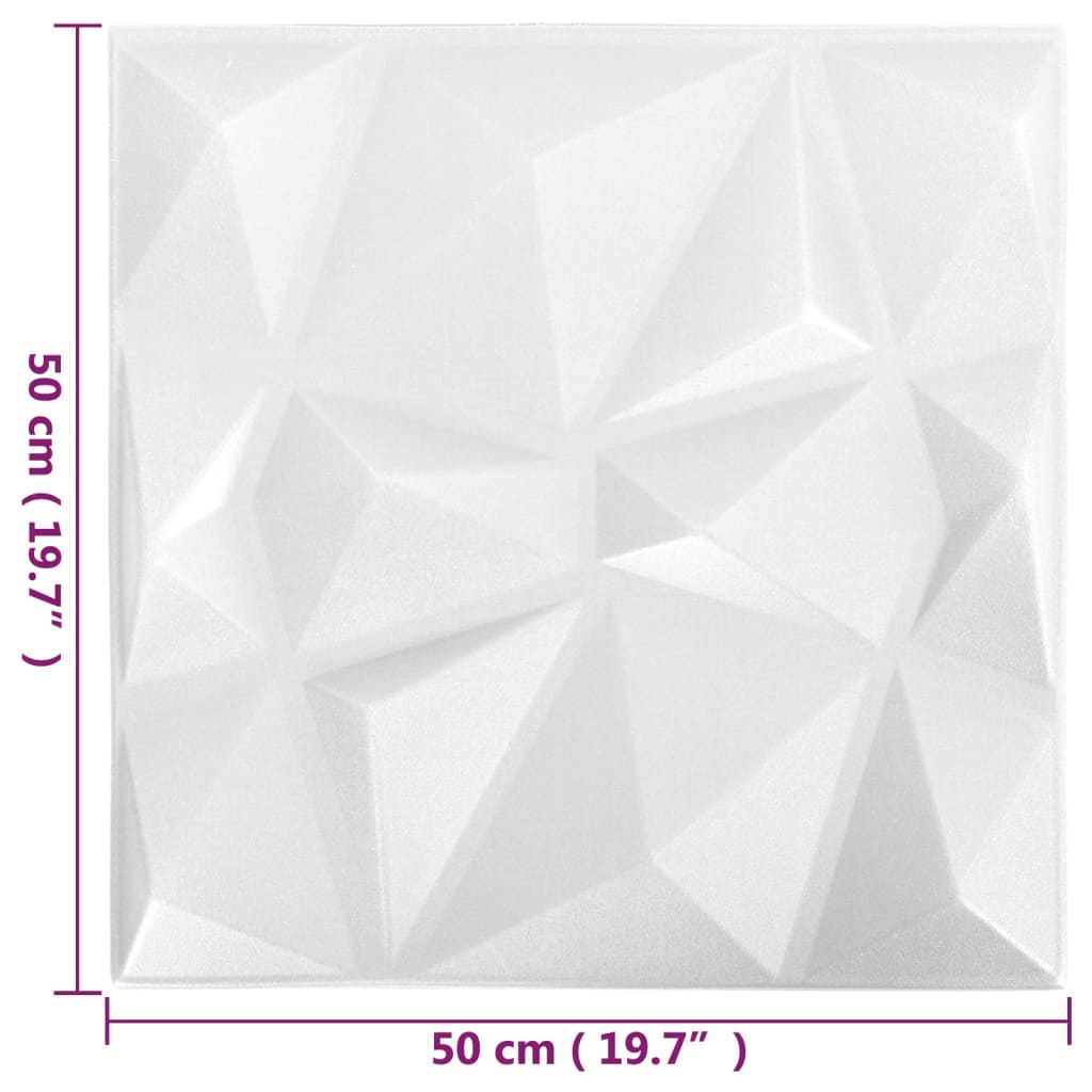 3D Wall Panels 24 pcs 50x50 cm Diamond White 6 m²