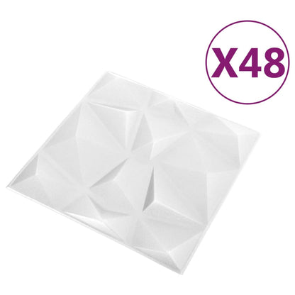 3D Wall Panels 48 pcs 50x50 cm Diamond White 12 m²