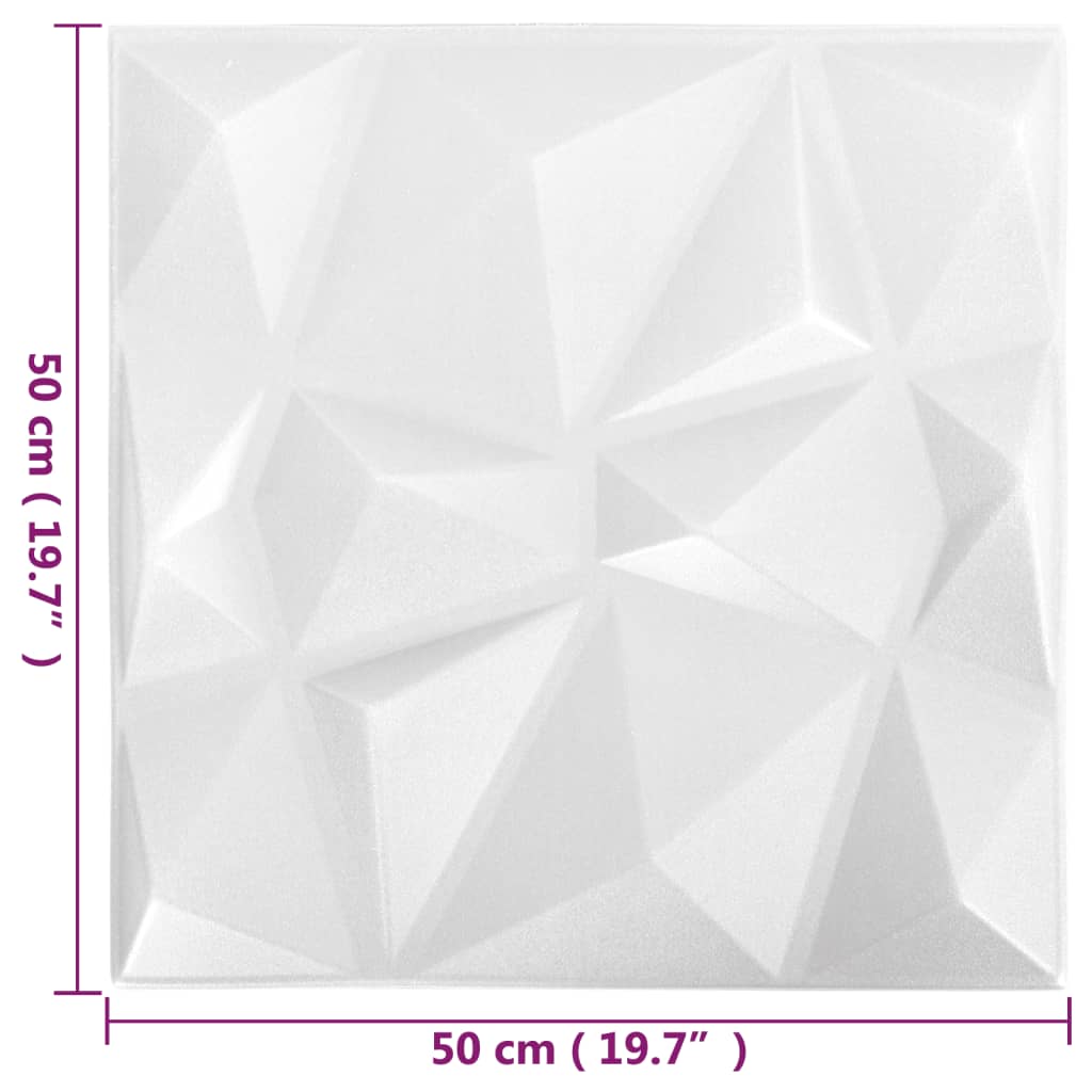 3D Wall Panels 48 pcs 50x50 cm Diamond White 12 m²