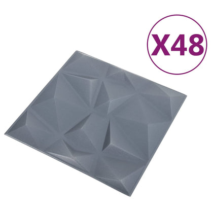 3D Wall Panels 48 pcs 50x50 cm Diamond Grey 12 m²