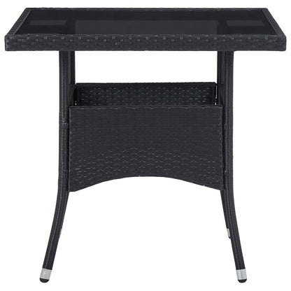3 Piece Garden Dining Set Poly Rattan and Tempered Glass Black