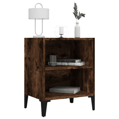 Bed Cabinet with Metal Legs Smoked Oak 40x30x50 cm