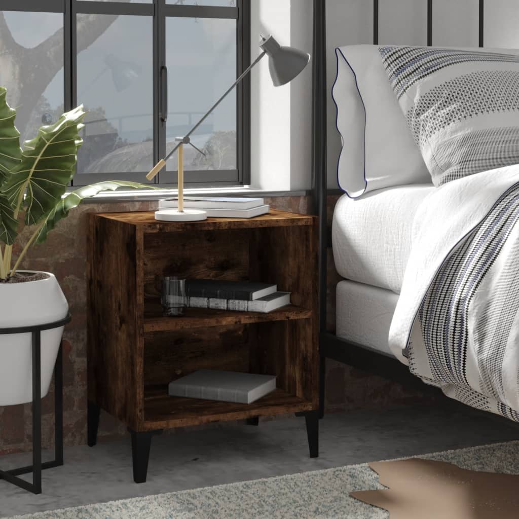 Bed Cabinet with Metal Legs Smoked Oak 40x30x50 cm