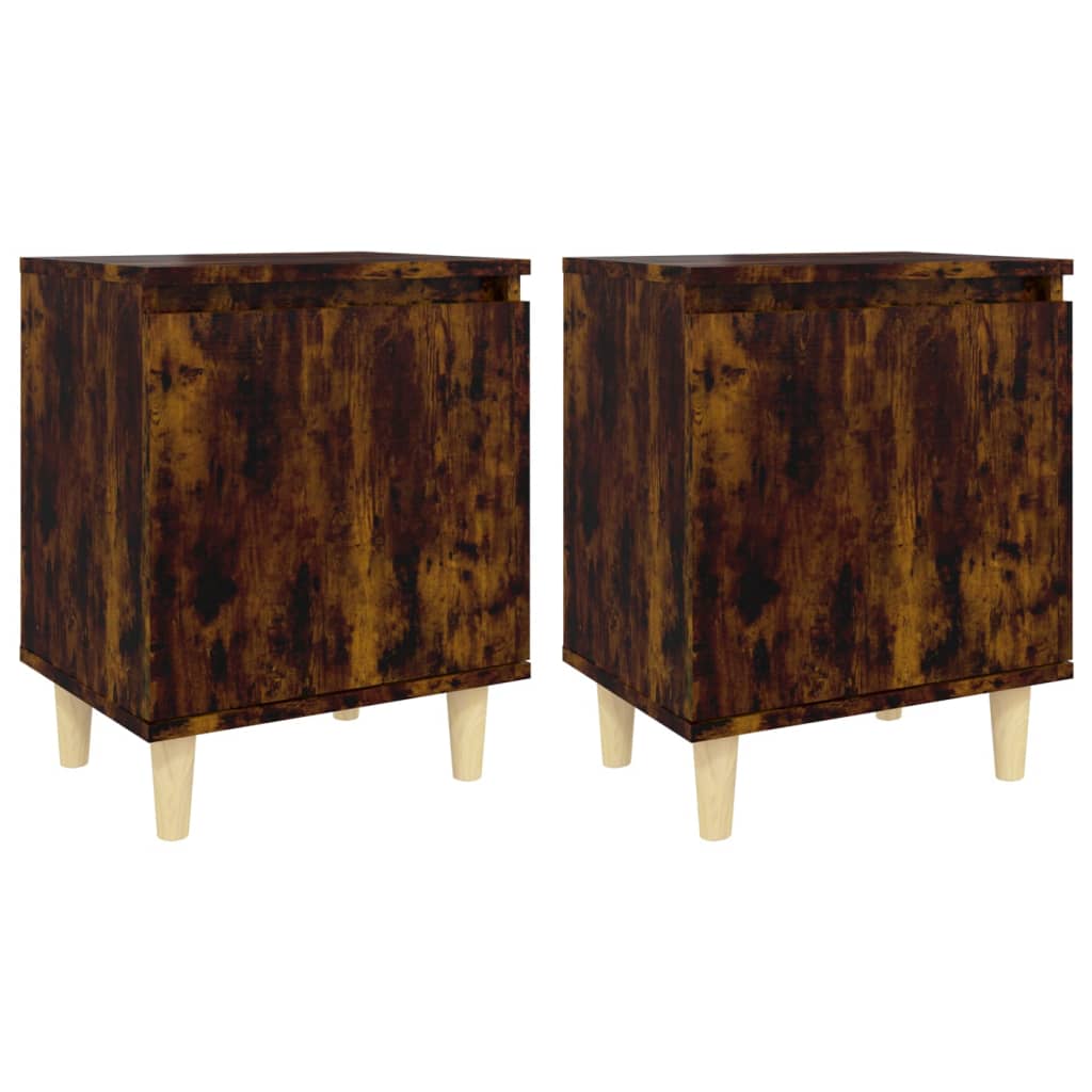 Bed Cabinets with Solid Wood Legs 2 pcs Smoked Oak 40x30x50 cm
