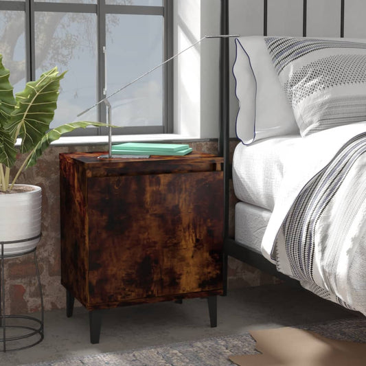 Bed Cabinets with Metal Legs Smoked Oak 40x30x50 cm