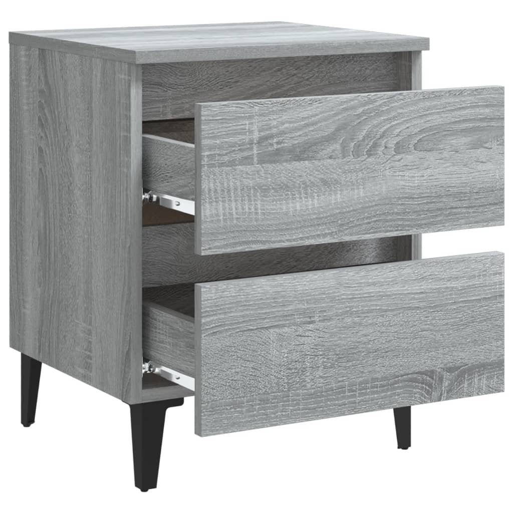 Bed Cabinet with Metal Legs Grey Sonoma 40x35x50 cm