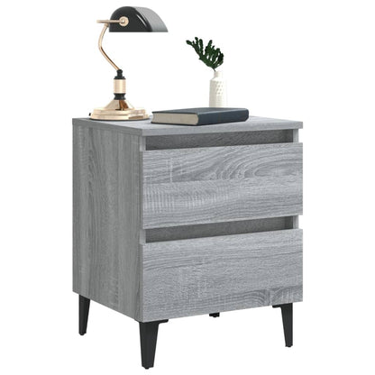 Bed Cabinet with Metal Legs Grey Sonoma 40x35x50 cm