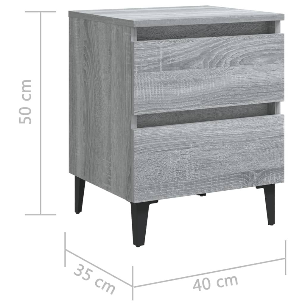 Bed Cabinet with Metal Legs Grey Sonoma 40x35x50 cm