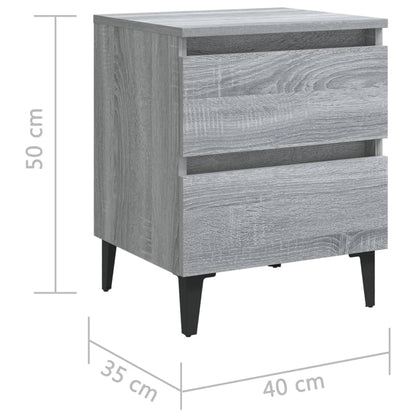 Bed Cabinet with Metal Legs Grey Sonoma 40x35x50 cm
