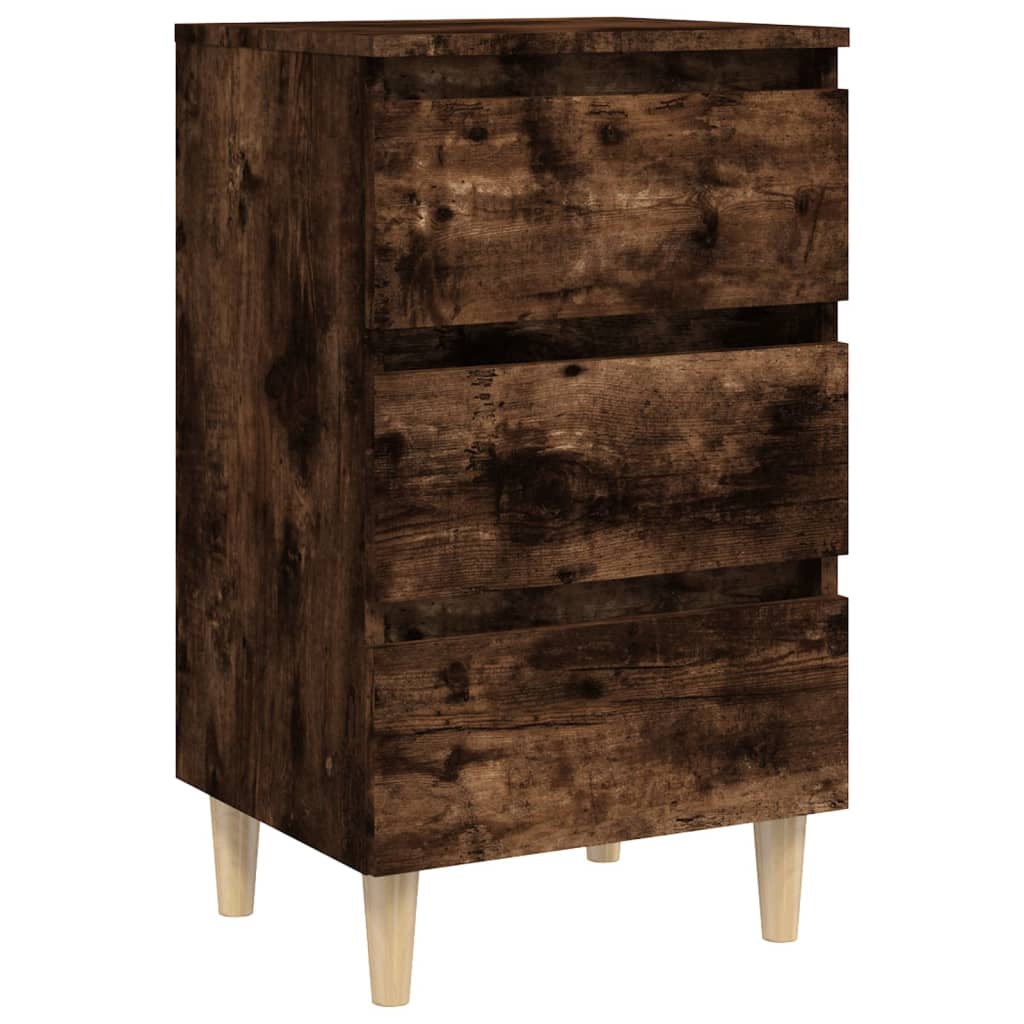Bed Cabinets with Solid Wood Legs 2 pcs Smoked Oak 40x35x69 cm