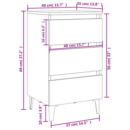 Bed Cabinet with Metal Legs Smoked Oak 40x35x69 cm