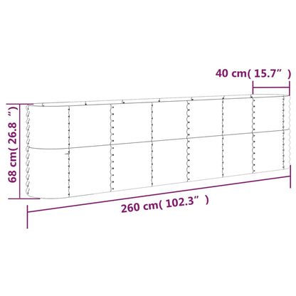 Garden Raised Bed Galvanised Steel 260x40x68 cm Brown