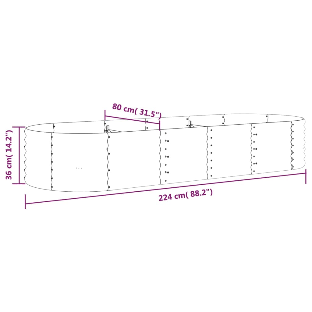 Garden Raised Bed Galvanised Steel 224x80x36 cm Silver