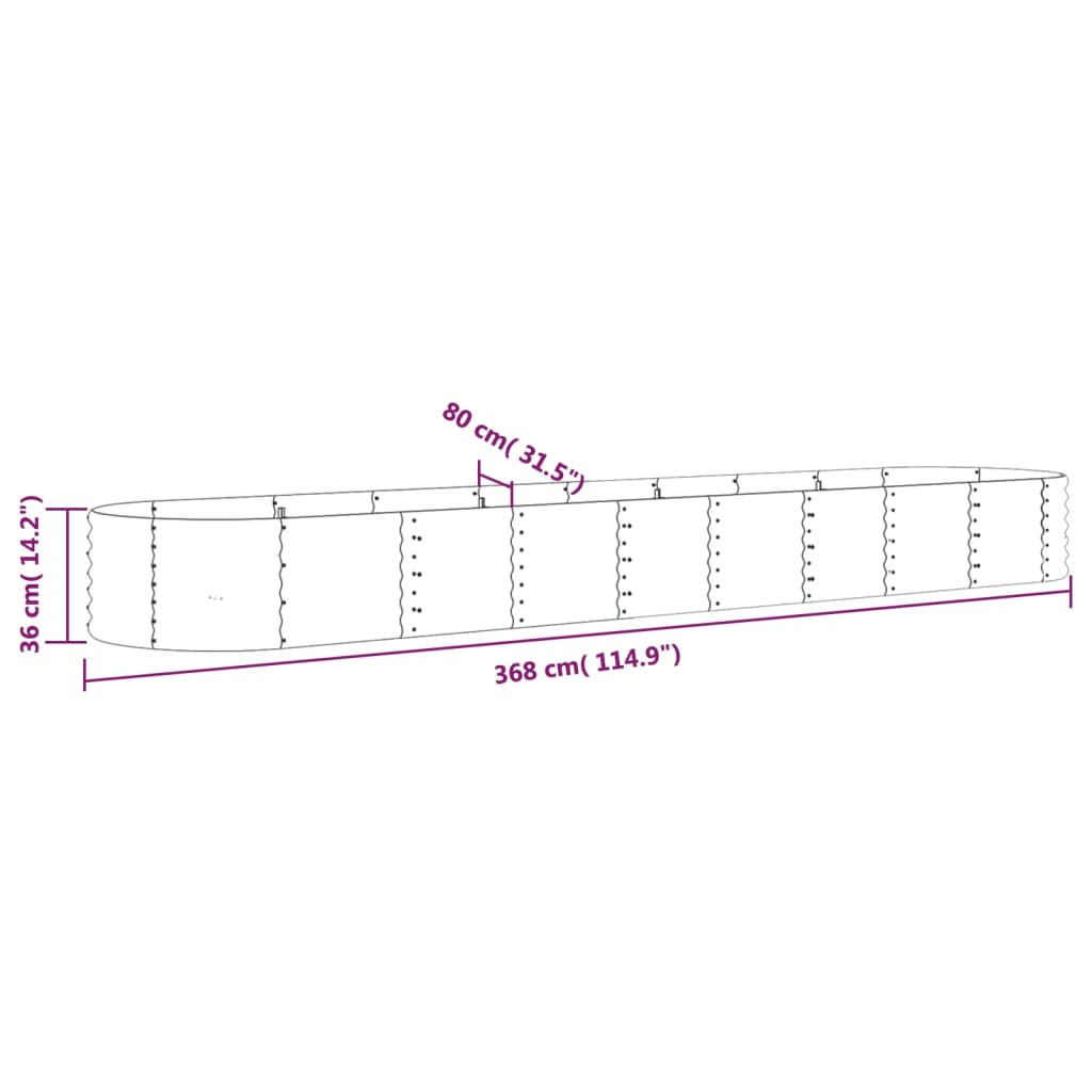 Garden Raised Bed Galvanised Steel 368x80x36 cm Green