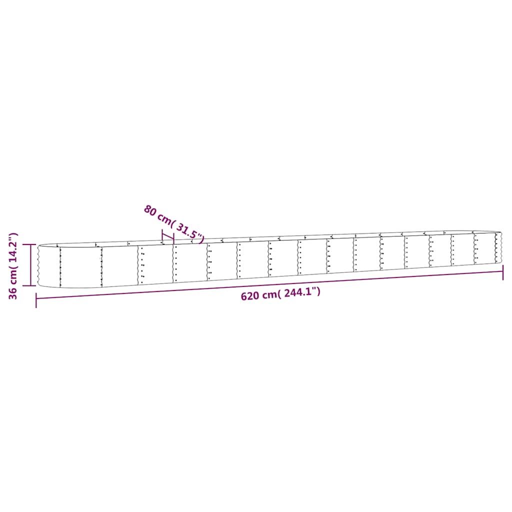 Garden Raised Bed Galvanised Steel 620x80x36 cm Anthracite