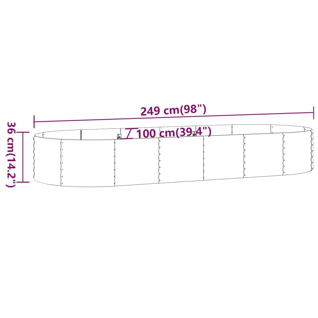 Garden Raised Bed Galvanised Steel 249x100x36 cm Silver