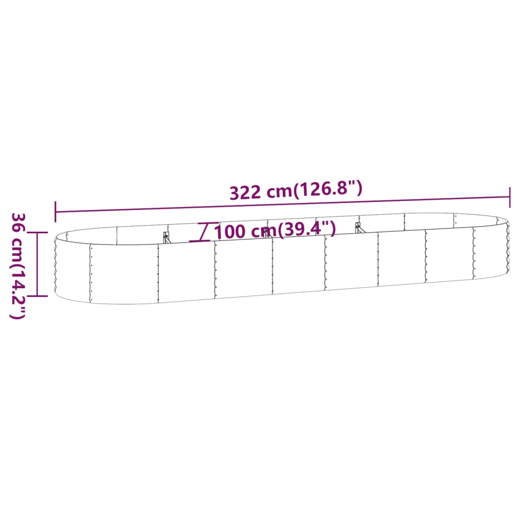 Garden Raised Bed Galvanised Steel 322x100x36 cm Silver
