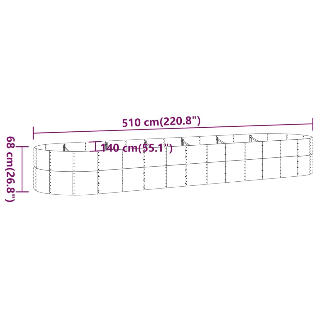 Garden Raised Bed Powder-coated Steel 510x140x68 cm Silver