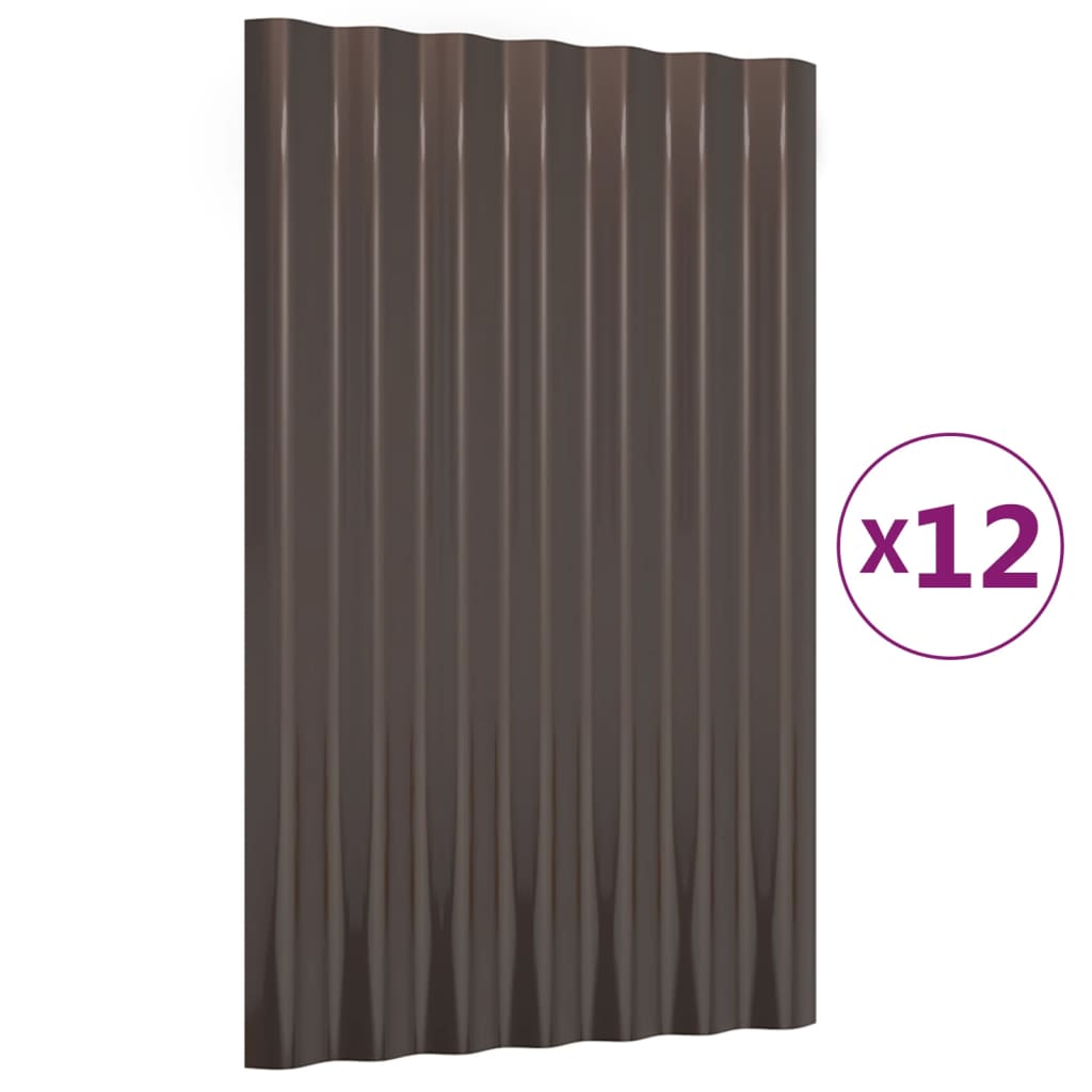Roof Panels 12 pcs Galvanised Steel Brown 60x36 cm