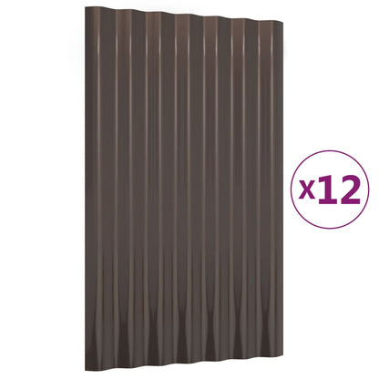 Roof Panels 12 pcs Galvanised Steel Brown 60x36 cm
