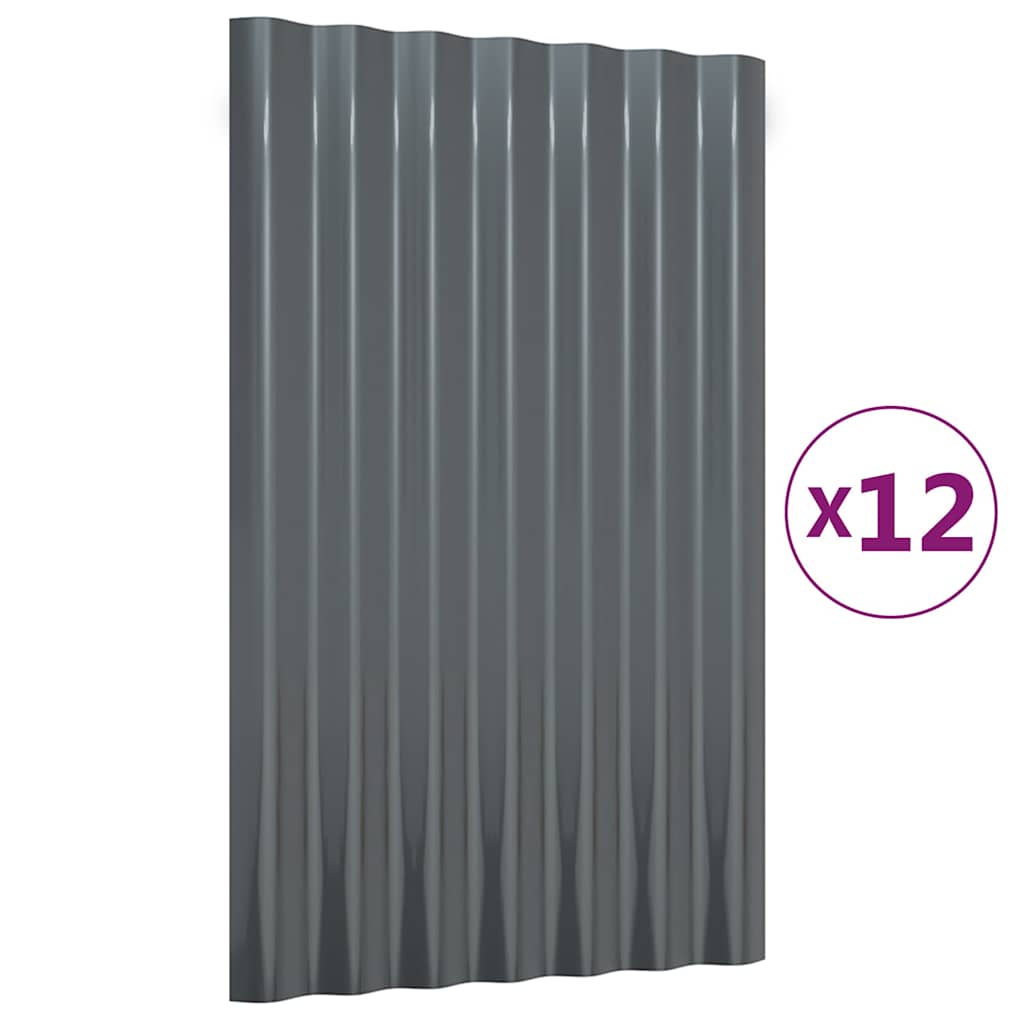 Roof Panels 12 pcs Galvanised Steel Anthracite 60x36 cm