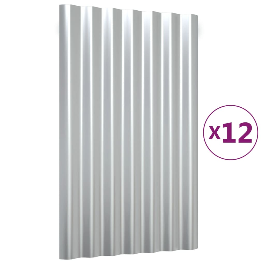 Roof Panels 12 pcs Galvanised Steel Silver 60x36 cm