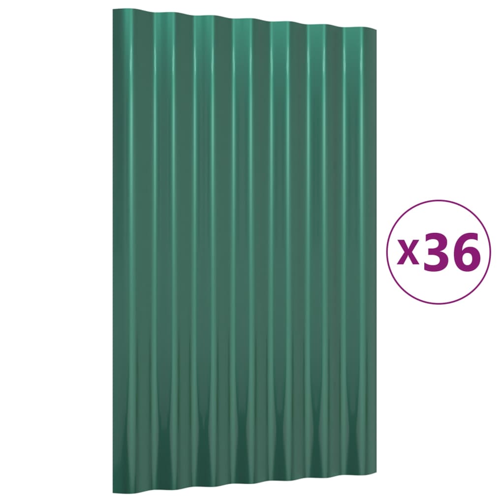 Roof Panels 36 pcs Galvanised Steel Green 60x36 cm