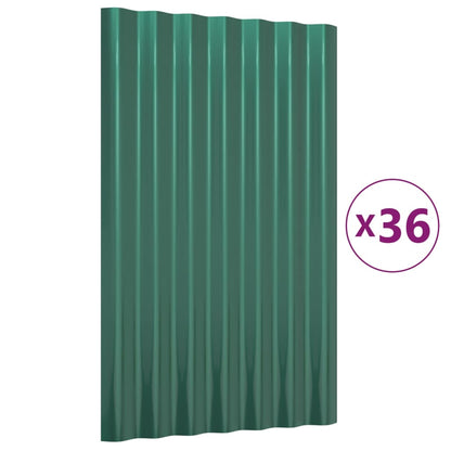 Roof Panels 36 pcs Galvanised Steel Green 60x36 cm