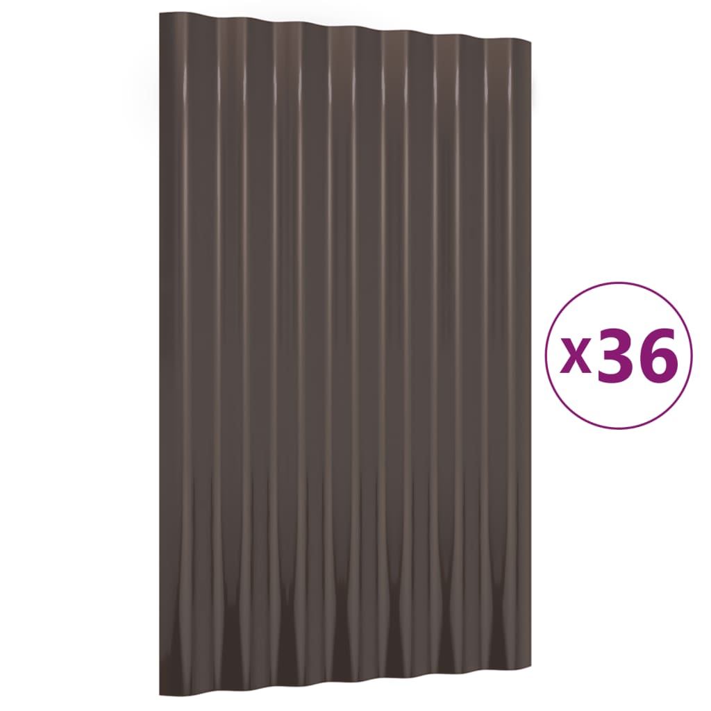 Roof Panels 36 pcs Galvanised Steel Brown 60x36 cm