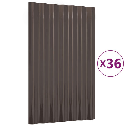 Roof Panels 36 pcs Galvanised Steel Brown 60x36 cm
