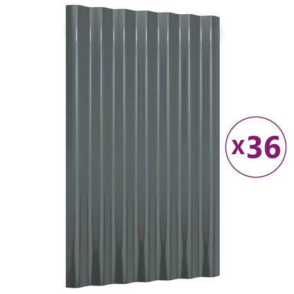Roof Panels 36 pcs Galvanised Steel Anthracite 60x36 cm