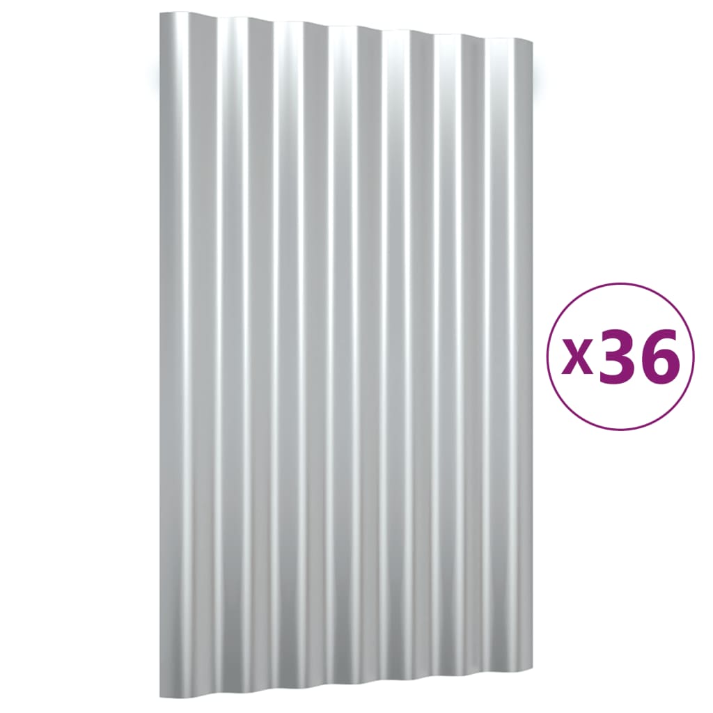 Roof Panels 36 pcs Galvanised Steel Silver 60x36 cm