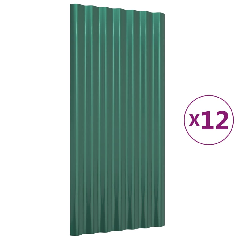 Roof Panels 12 pcs Galvanised Steel Green 80x36 cm