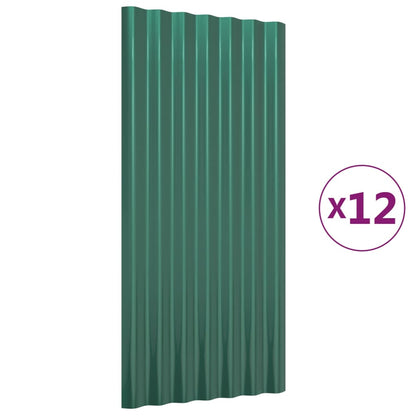 Roof Panels 12 pcs Galvanised Steel Green 80x36 cm