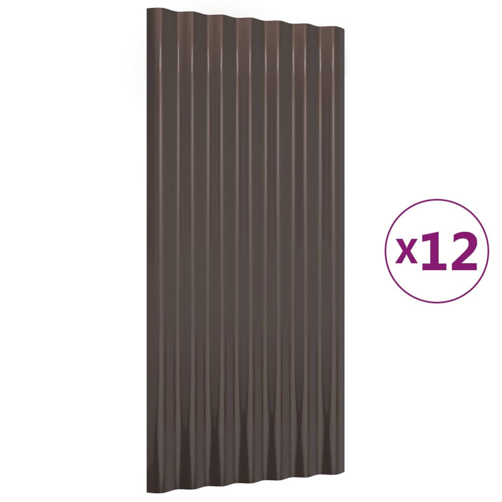 Roof Panels 12 pcs Galvanised Steel Brown 80x36 cm
