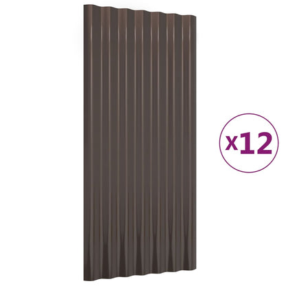 Roof Panels 12 pcs Galvanised Steel Brown 80x36 cm