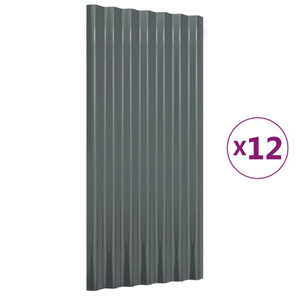 Roof Panels 12 pcs Galvanised Steel Anthracite 80x36 cm