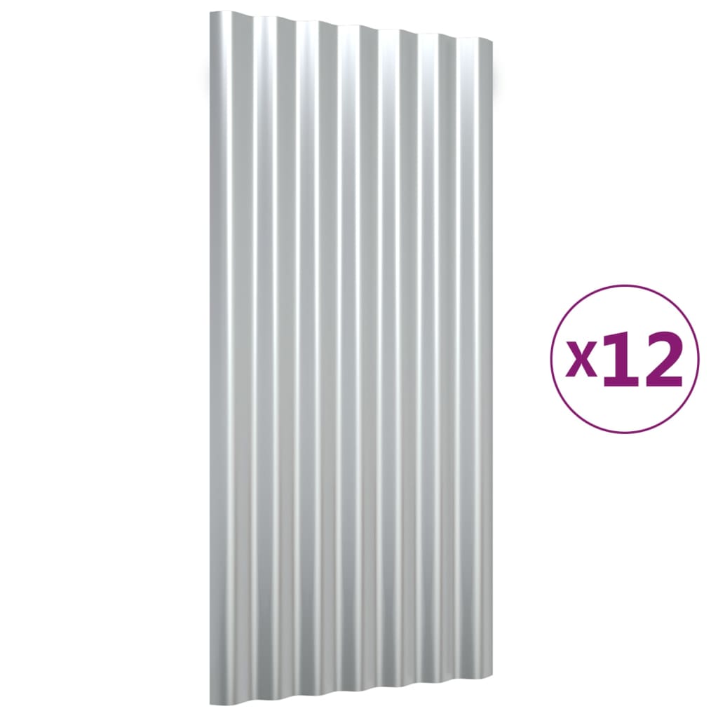Roof Panels 12 pcs Galvanised Steel Silver 80x36 cm