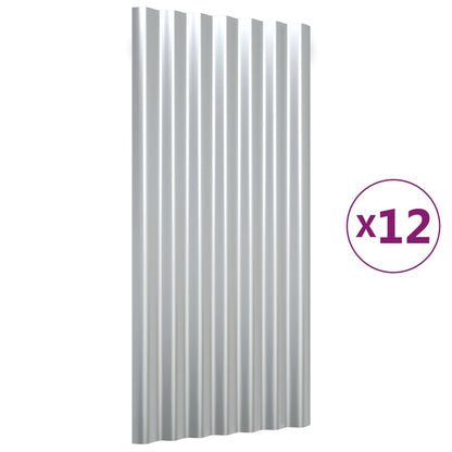 Roof Panels 12 pcs Galvanised Steel Silver 80x36 cm