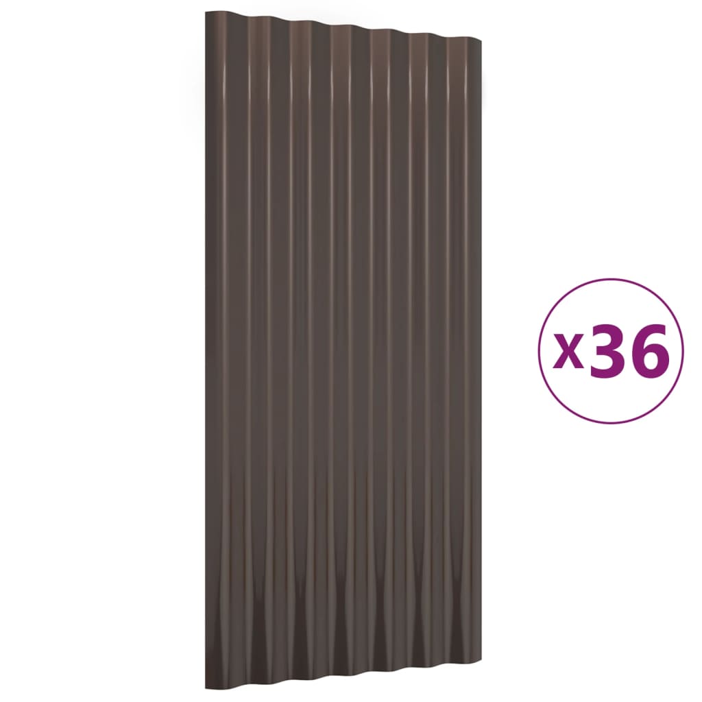 Roof Panels 36 pcs Galvanised Steel Brown 80x36 cm