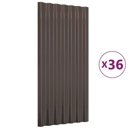 Roof Panels 36 pcs Galvanised Steel Brown 80x36 cm