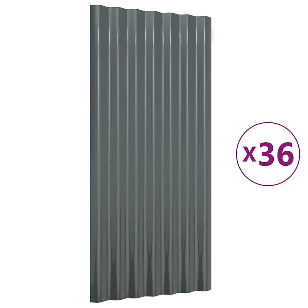 Roof Panels 36 pcs Galvanised Steel Anthracite 80x36 cm