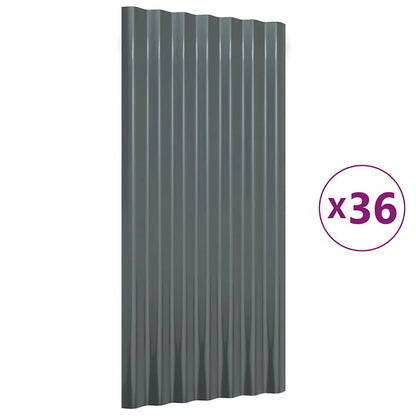 Roof Panels 36 pcs Galvanised Steel Anthracite 80x36 cm
