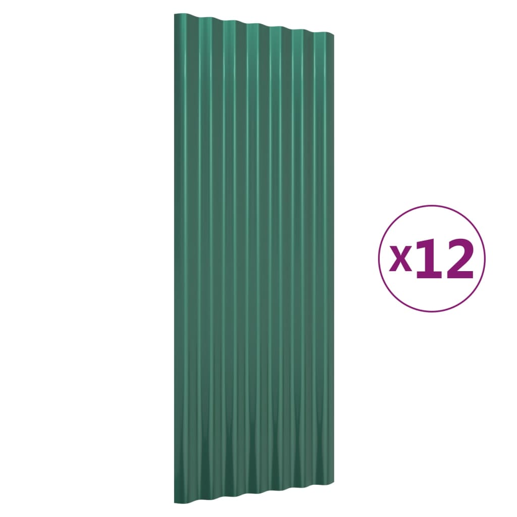Roof Panels 12 pcs Galvanised Steel Green 100x36 cm