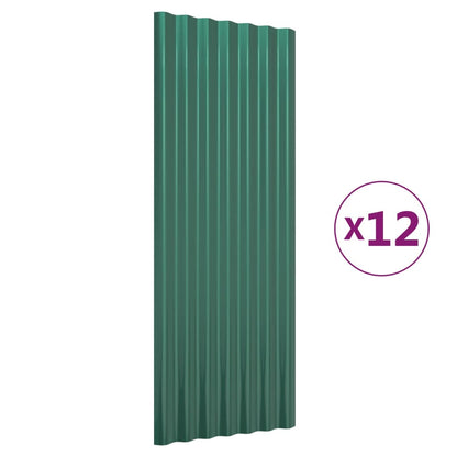 Roof Panels 12 pcs Galvanised Steel Green 100x36 cm