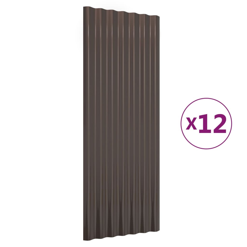 Roof Panels 12 pcs Galvanised Steel Brown 100x36 cm