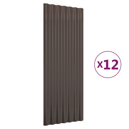 Roof Panels 12 pcs Galvanised Steel Brown 100x36 cm