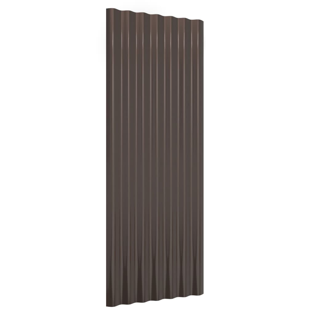 Roof Panels 12 pcs Galvanised Steel Brown 100x36 cm